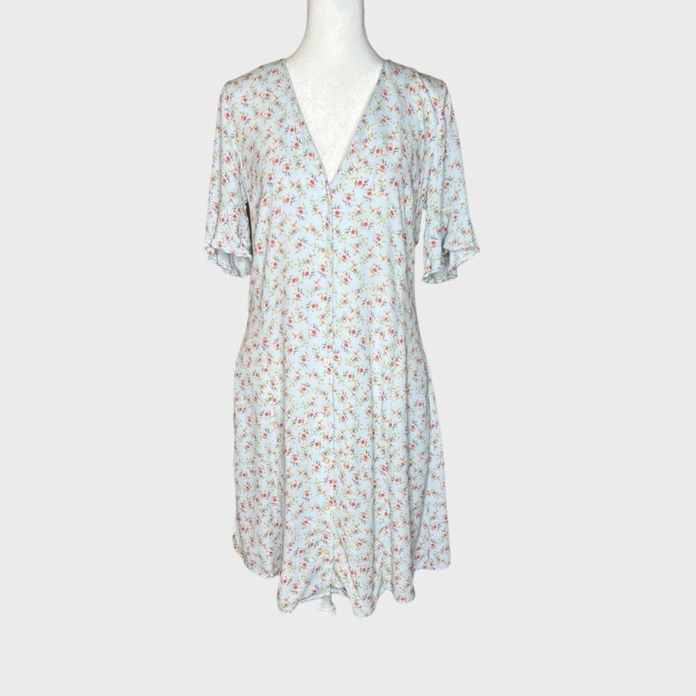 Gap Button Up Skater Dress Size S Ditzy Floral Shirtdress Pockets Light Blue